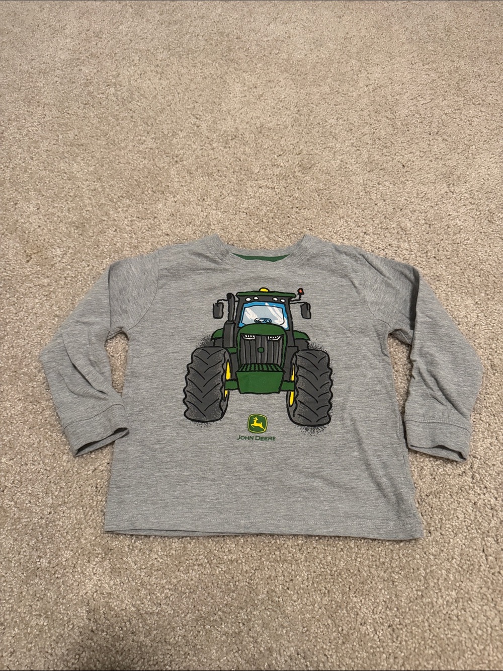 John Deere Grey Long Sleeve Tee with Green Tractor Graphic